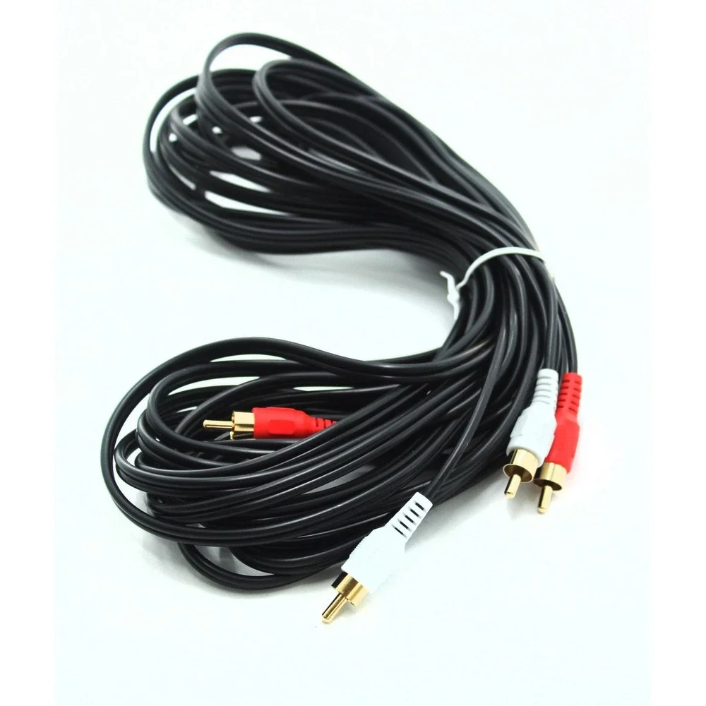 Long RCA Stereo Audio Cable 2 Male to 2 Male Gold Plated Red White Connectors